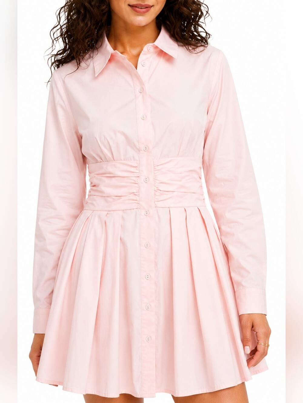 Bardot Leoni Pink Ruched Waist Mini Shirt Dress Long Sleeve XXL Fits US 10